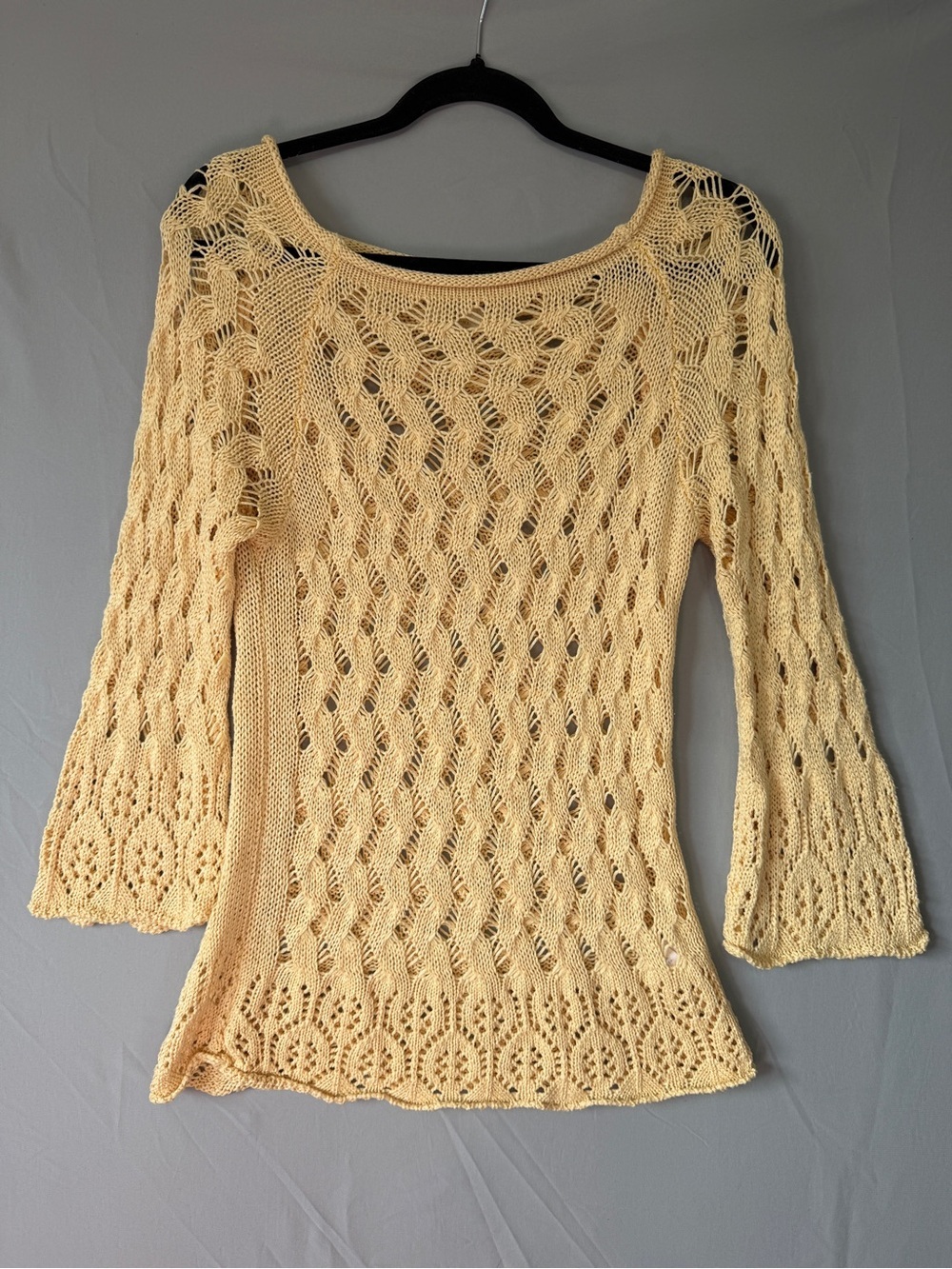 M Made in Italy Womens Boho Hippie Crochet Oversized Sweater Size S Yellow Flare